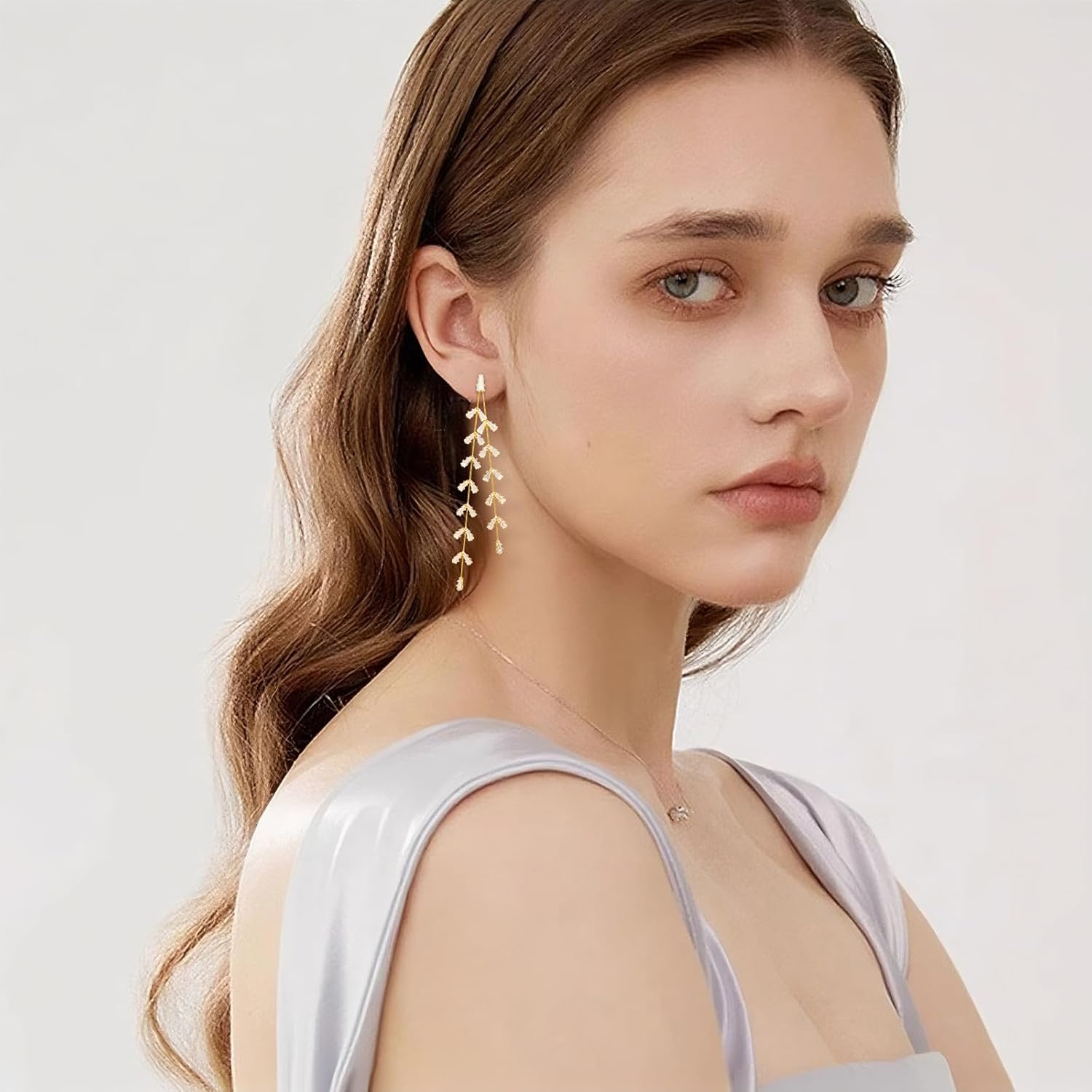 Crystal Wedding Earrings for Bridal Bridesmaid,Bride Drop Earrings Gold Chandelier Dangle Earrings for Women,Cubic Zirconia Rhinestone Dangling Earrings Prom Party Jewelry Gifts - Image 7