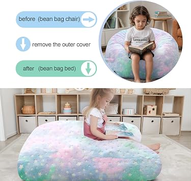 COMAX Bean Bag Chairs for Kids, 3-in-1 Convertible Kids Bean Bag Bed | Convertible Toddler Beanbag Chair Couch with Filler Included, Glow-in-the-Dark Children Bean Sofa for Boys and Girls
