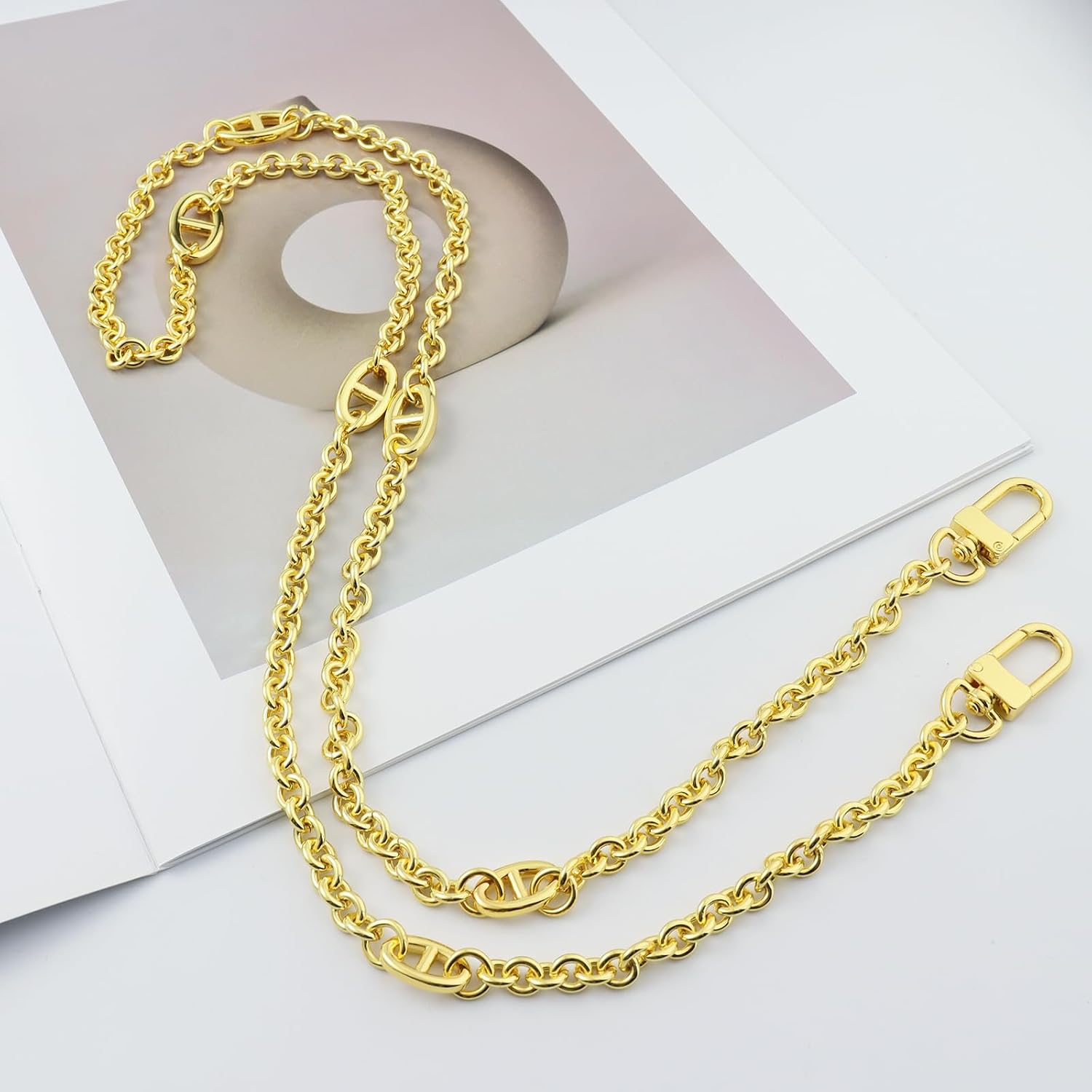 Luxury Solid Brass Chain Strap Replacement for Mini Evelyne, 18K Gold Plated Crossbody Shoulder Strap with Metal Clasps, Elegant Accessory for Designer Nano Bags (Gold 47.2 Inches)