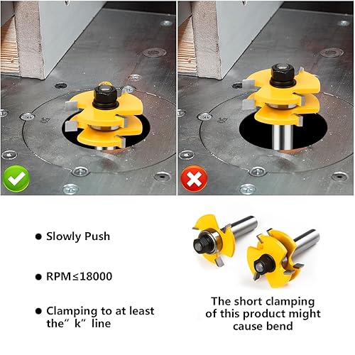 Miniatura 5 de Brocas de enrutador de lengüeta y ranura de 12 pulgadas, juego de 2 brocas de fresado de madera en forma de T ajustable de 12 pulgada, 3 dientes