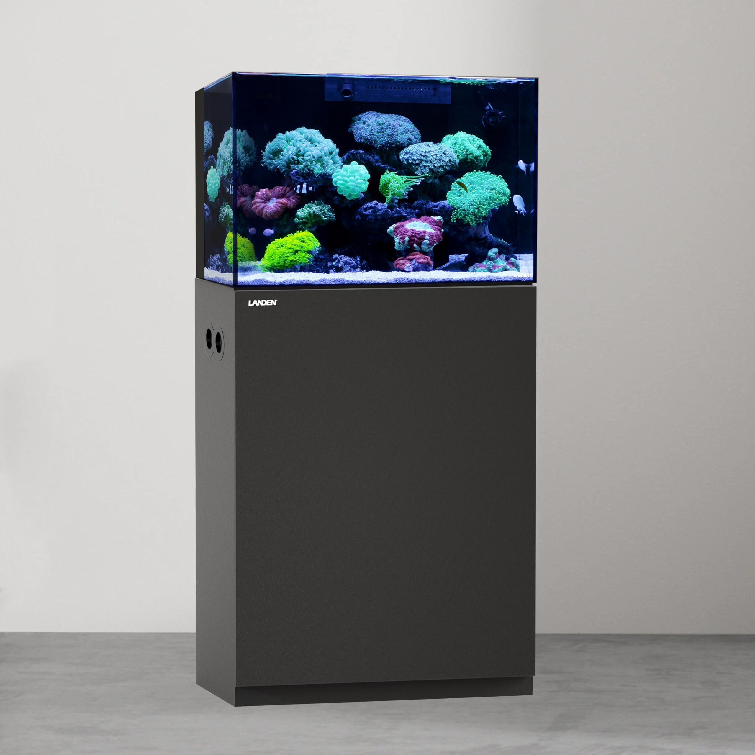 LANDEN Aquarium Wooden Stand and Cabinet for up to 30 Gal Tank, Fish Tank Stand, Nano Foam Leveling Mat Included, W23.6xD17.7xH33.9in,Wooden Matte Black Painted(Stand Only)