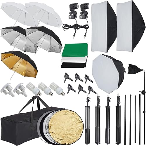 Photography Lighting Kit with Backdrop, 8.5ft x 10ft Backdrop Stand, 85W LED Softbox Continuous Lighting System for Photo Studio Product, Portrait and Video Shoot Photography