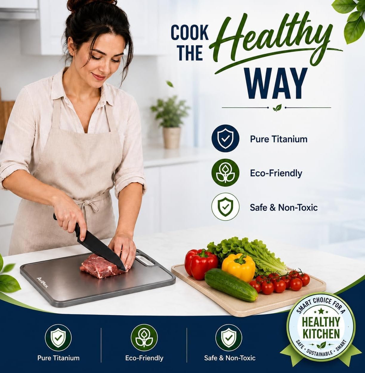 Titanium Cutting Board for Kitchen, 18" x 12" Double-Sided Chopping Board