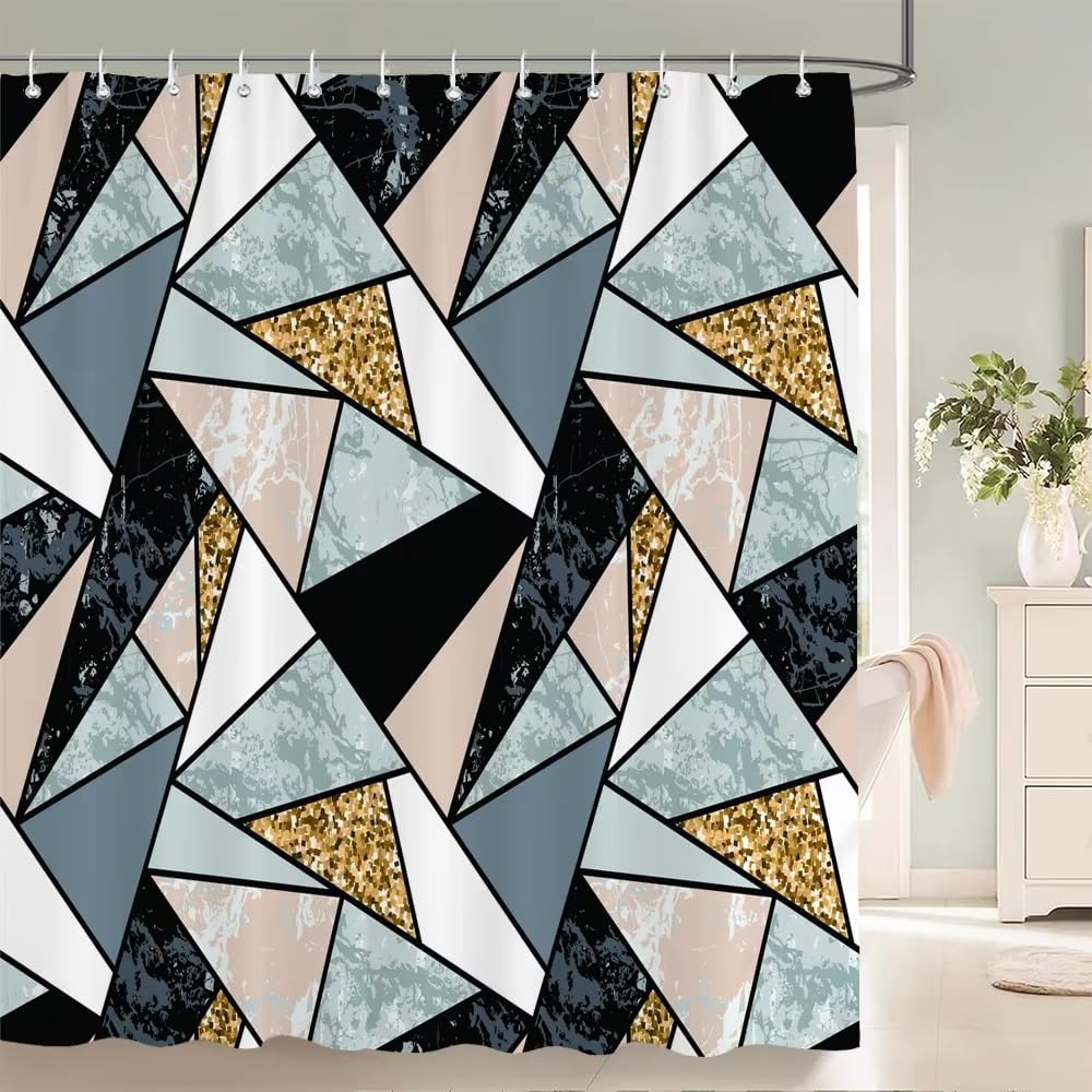 KELAIMI Luxury Geometric Shower Curtain,Modern Simple Aesthetic Bathroom Curtain with Hooks,Waterproof Polyester Fabric Modern Bathtub Curtain Style 5 180X210Cm