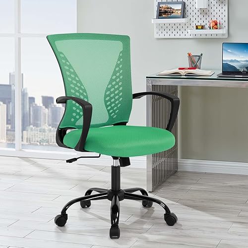 Miniatura 11 de HHS Silla ergonómica de oficina con respaldo medio, silla de computadora, silla de escritorio, moderna, ajustable, con reposabrazos, soporte lumbar,