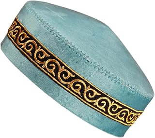 Elegante gorro unisex con diseño de calavera de kippah de poliéster transpirable tradicional en color azul rico bordado