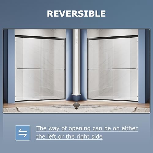 Miniatura 82 de SUNNY SHOWER B020, puertas de regadera deslizantes sin marco (56 - 60 x 72 pulgadas), cristal de 1/4 pulgada, acabado cromo