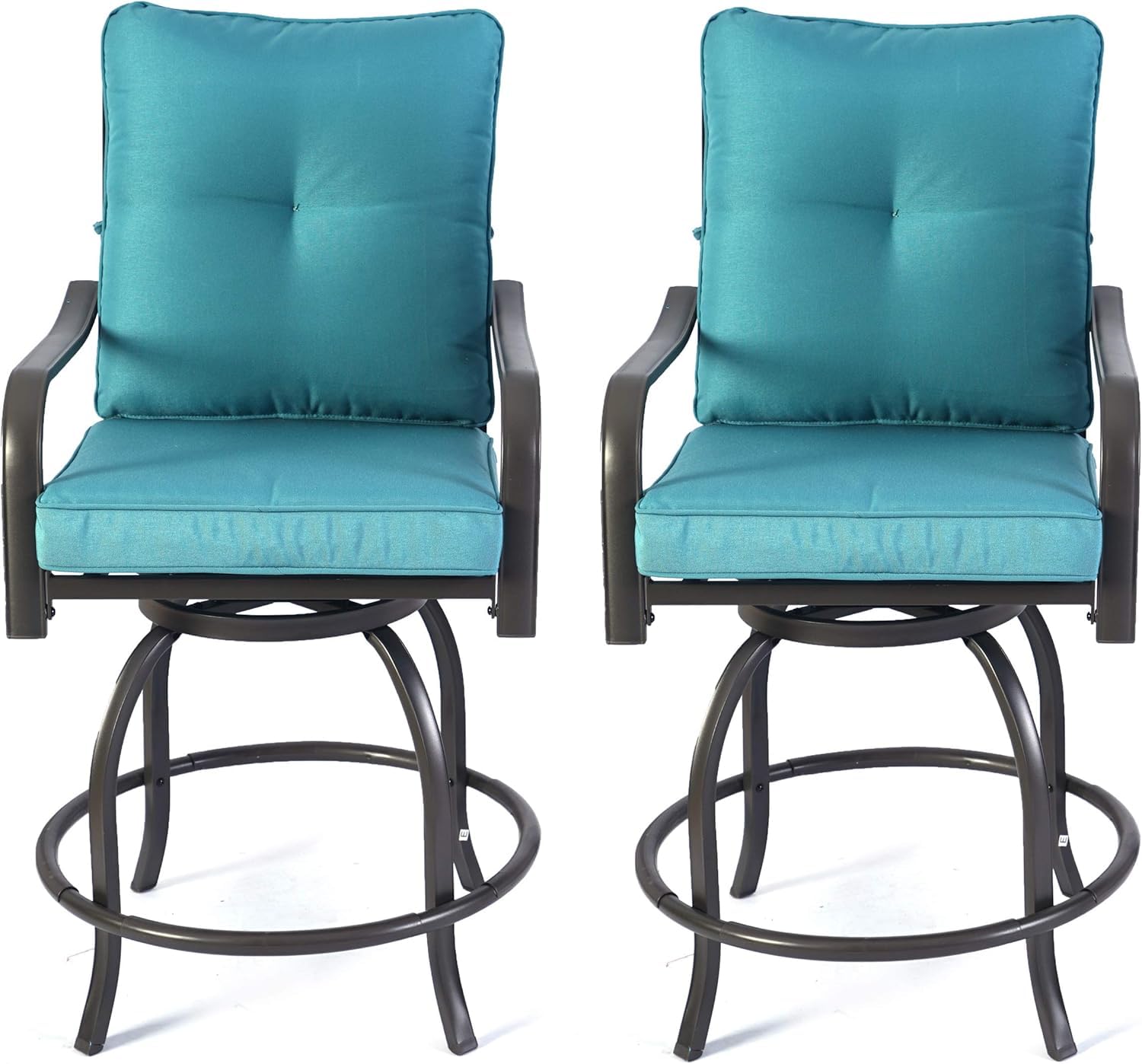 Kozyard Isabella Outdoor Swivel Bar Chairs Set of 2, Counter Height Patio Bar Stools with Cushioned Seats, Weather-Resistant Metal Bistro Chairs for Backyard Dining Aqua