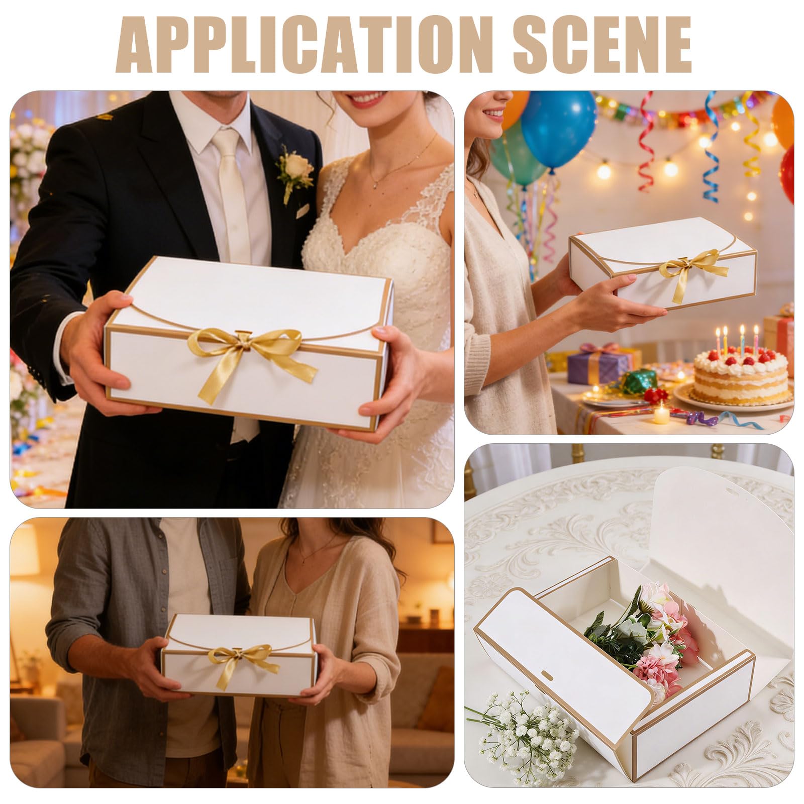 GLOBLELAND Lot de 12 boîtes cadeaux pliables pour demoiselle d'honneur avec rubans - 27,9 x 26,9 cm - Blanches - Pour emballage de mariage, fête des mères, anniversaire de mariage