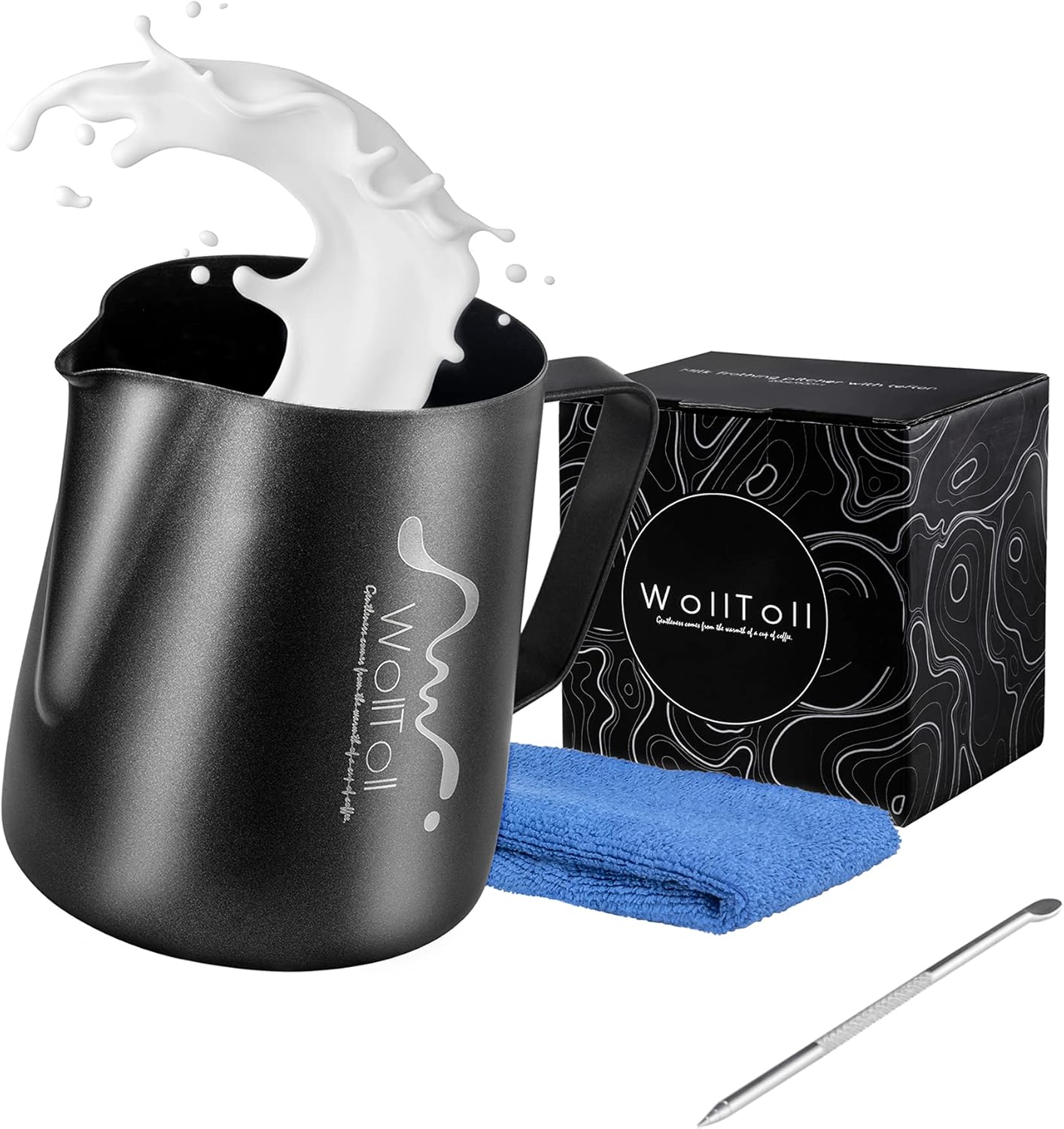 Milk Frothing Pitcher, Stainless Steel Creamer Non-Stick Coating Frothing Pitcher 12 oz (350 ml), Matte Finish