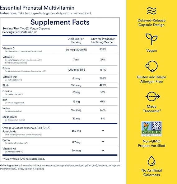 Ritual Prenatal Multivitamin for Women - Key Essential Vitamins and Minerals to Support Mom and Baby During Pregnancy* - Folate, Choline, Omega-3 DHA, Iron - Vegan - Mint - 60 Capsules - 30 Servings