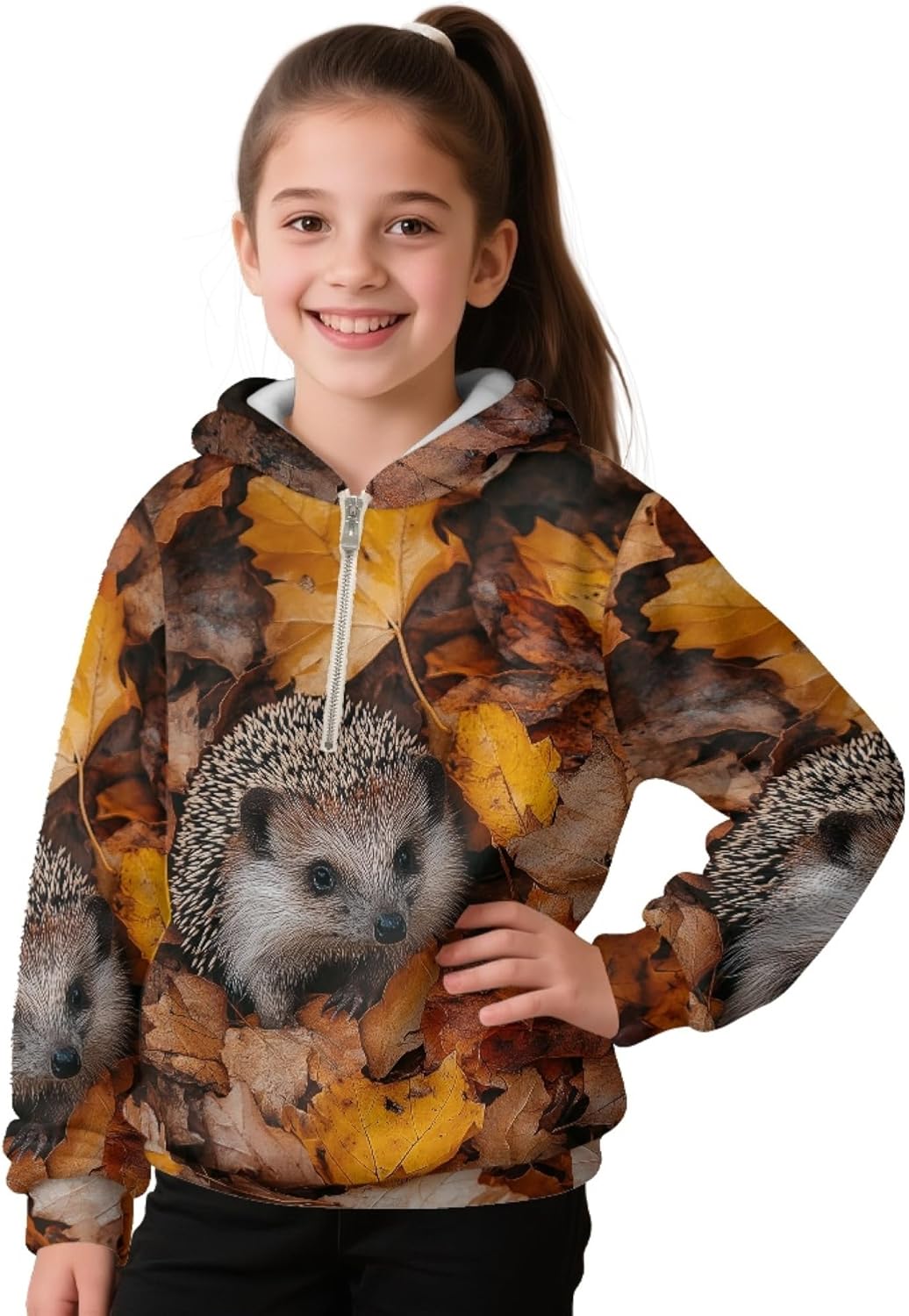 AmzPrint Girls' Half Zip Fleece Hoodies Long Sleeve Fashion Pullover Back To School Hoodies For Kids Girls