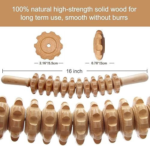 Miniatura 3 de Herramientas de masaje de terapia de madera, rodillo profesional de madera de 16 pulgadas y herramientas de terapia de madera para moldear el