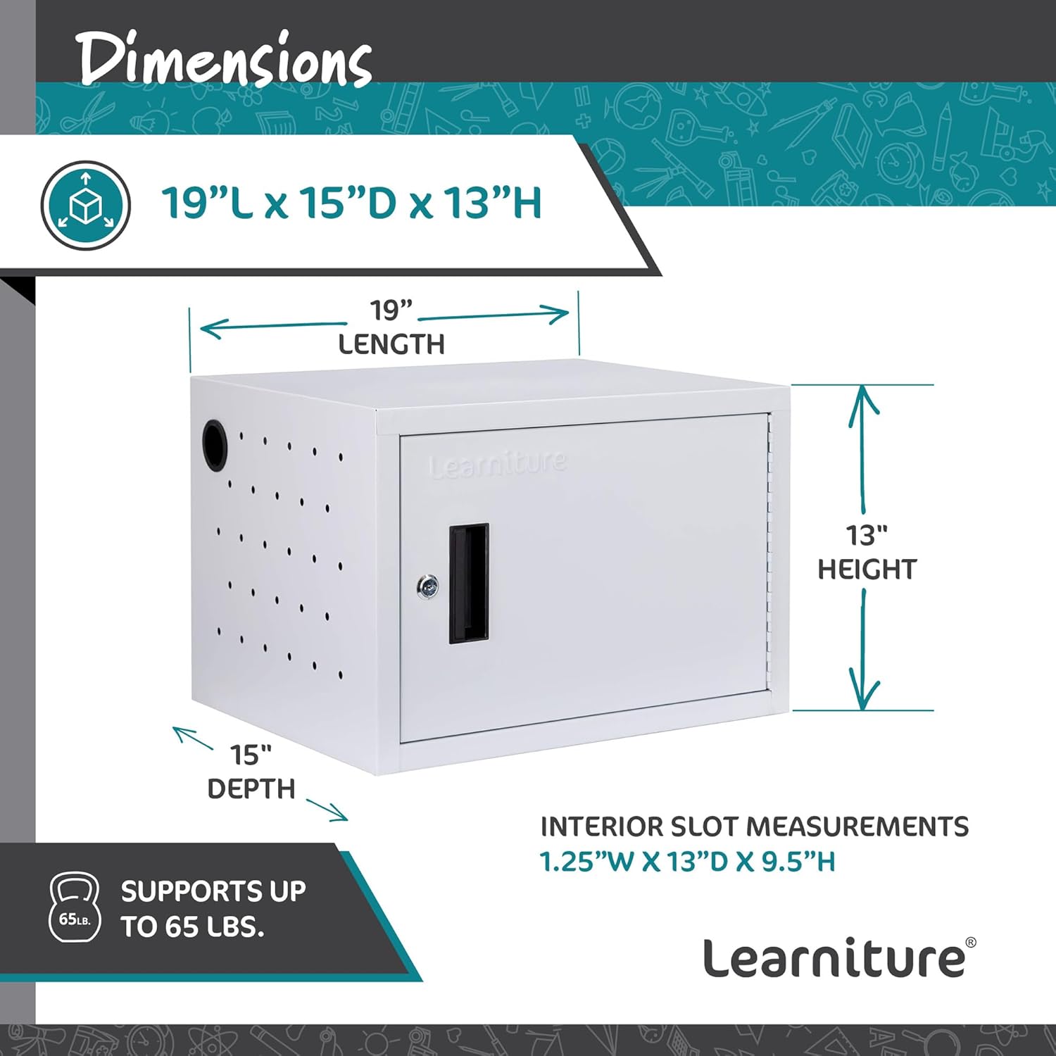 Learniture Structure Series 12-Device Charging Station for Laptops and Tablets, Wall-Mount Lockable Charging Cabinet for 12 Tablets/Chromebooks, Gray image 7 of 7 B07RLX1SGX