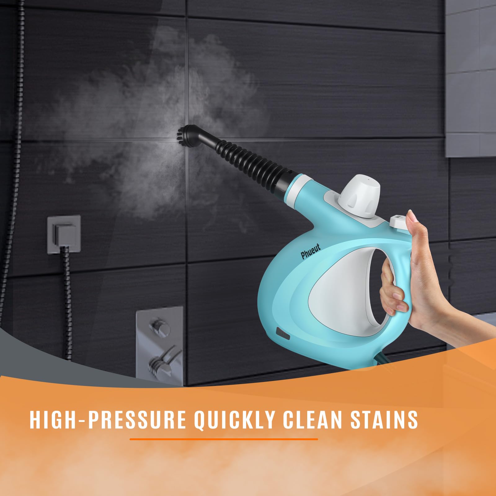 Pressurized Handheld Multi-Surface Natural Steam Cleaner with 12 pcs Accessories, Multi-Purpose Steamer for Home Use, Steamer for Cleaning Floor, Upholstery, Grout and Car () (Grey): Blue