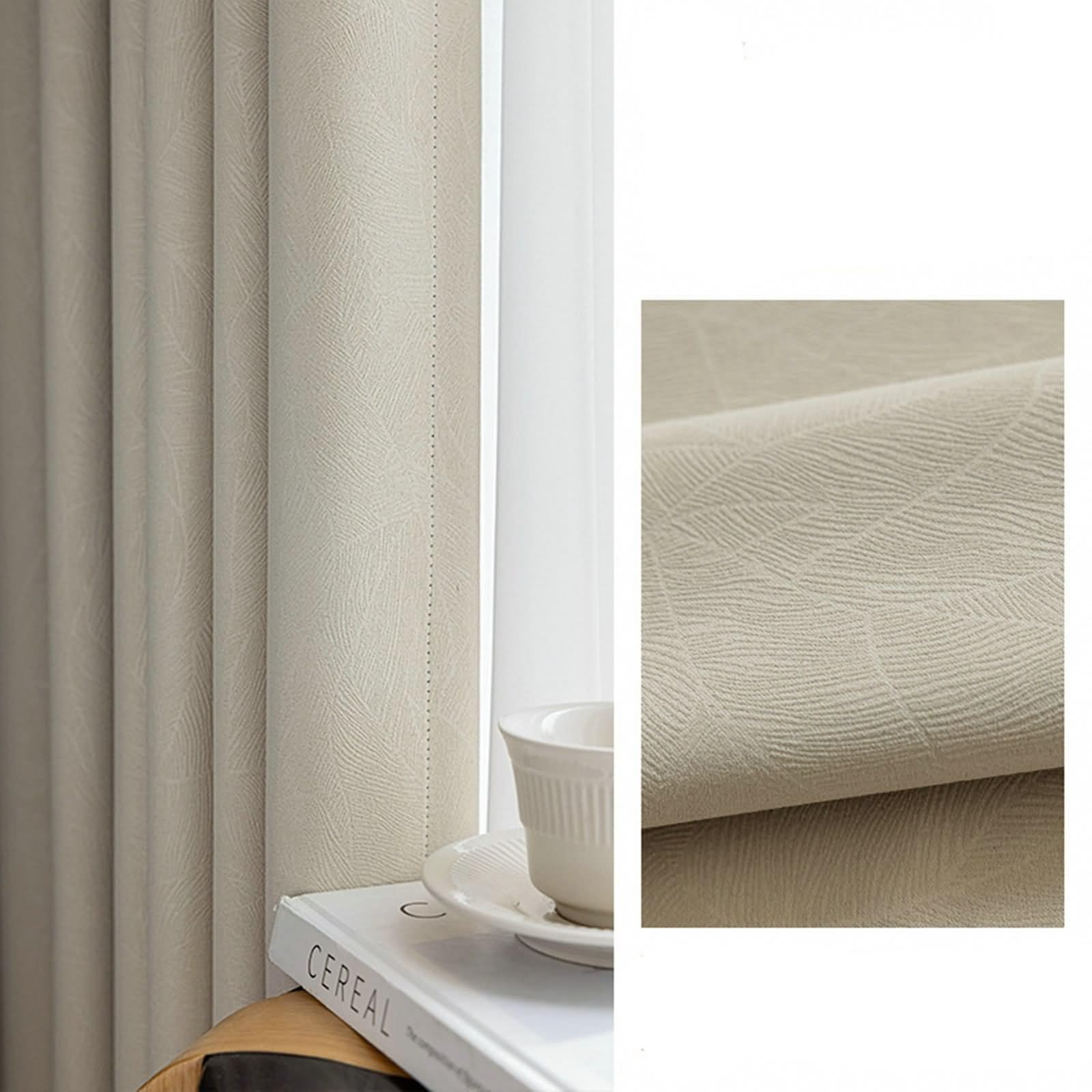 Rideau Chambre Parentale, Rideau Boheme Occultant Beige Couleur Unie avec Textures Chenille 2 Panneaux 102W x 244L cm
