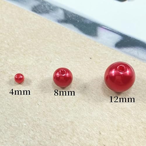 Miniatura 3 de 400 piezas de cuentas de perlas de 8 mm Cuentas de perlas rojas redondas sueltas con agujeros para costura, manualidades, decoración, pulseras,