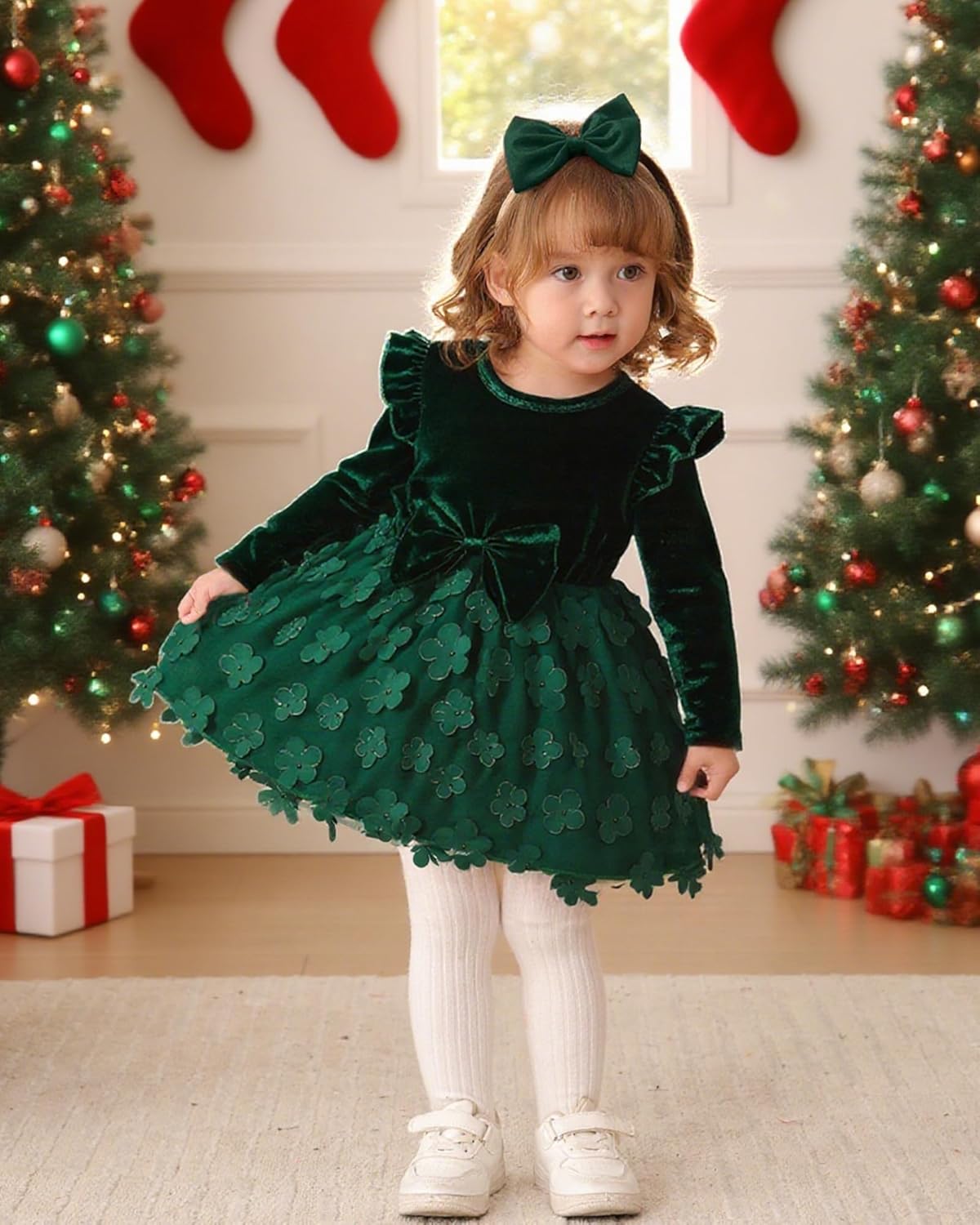 Kucnuzki Baby Girl Clothes Fall Holiday Party Velvet Tulle Dress Winter Cute Long Sleeve Toddler Girls Birthday Dresses - Image 2