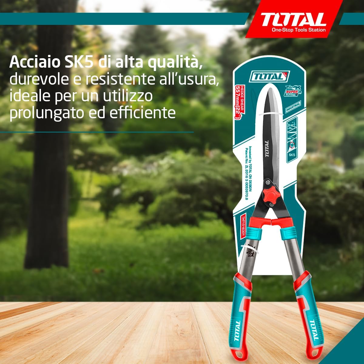 TOTAL 22-7/8" Carbon Steel Hedge Shear THT1516301 - Heat-Treated Blade, Teflon Coating, Reliable Garden Tool