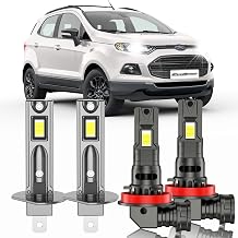 Fits for Ford EcoSport 2013-2017 High Low Beam Lights Bulbs Combo Pack, 6000K White Plug-and-Play 600% Brighter Lightnes Super Bright Lights Bulbs,50,000+ Hours Lifespan Pack of 4