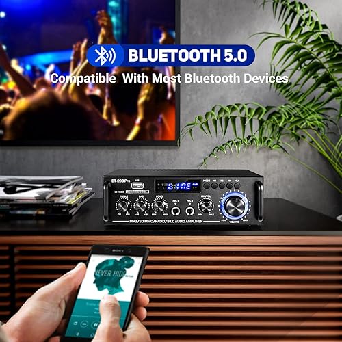 Miniatura 4 de Amplificador de audio estéreo 298Pro, máximo 400 W, amplificador de potencia inalámbrico Bluetooth 5.0 con Bluetooth 5.0, sistema de audio de cine