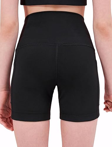 Miniatura 5 de EXARUS Pantalones cortos de voleibol para niñas de 4 pulgadas con bolsillos para atletismo correr yoga modestos debajo de vestidos