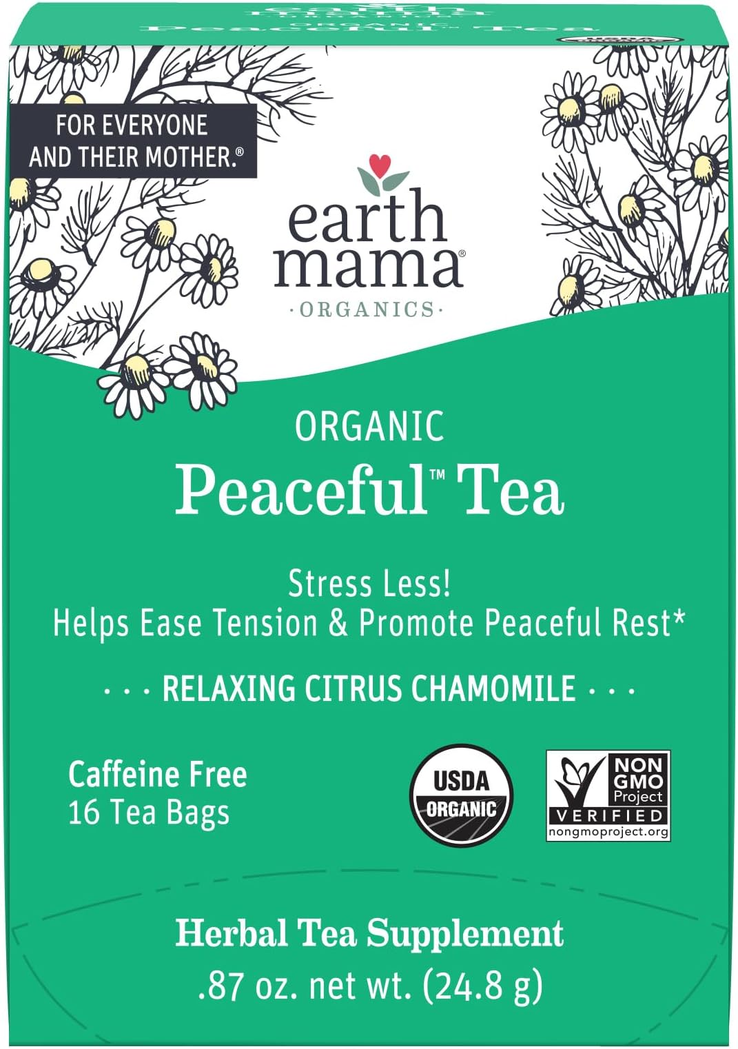 Organic Peacefulโข Tea | Stress Less! Calming, Relaxing Herbal Blend Safe for Pregnancy & Beyond, 16 Teabags Per Box