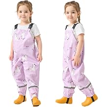 Toddler Waterproof Rain Bib Pants, Girls Rain Pants Kids Cartoon Rain Trousers Lightweight Mud Pants Rainwear