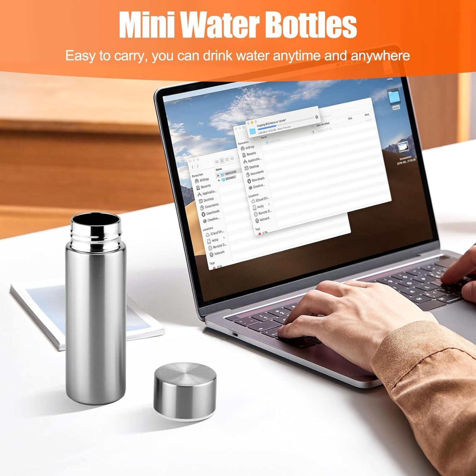 Mini borracce per l'acqua, confezione da 4, 130 ml, in acciaio inox