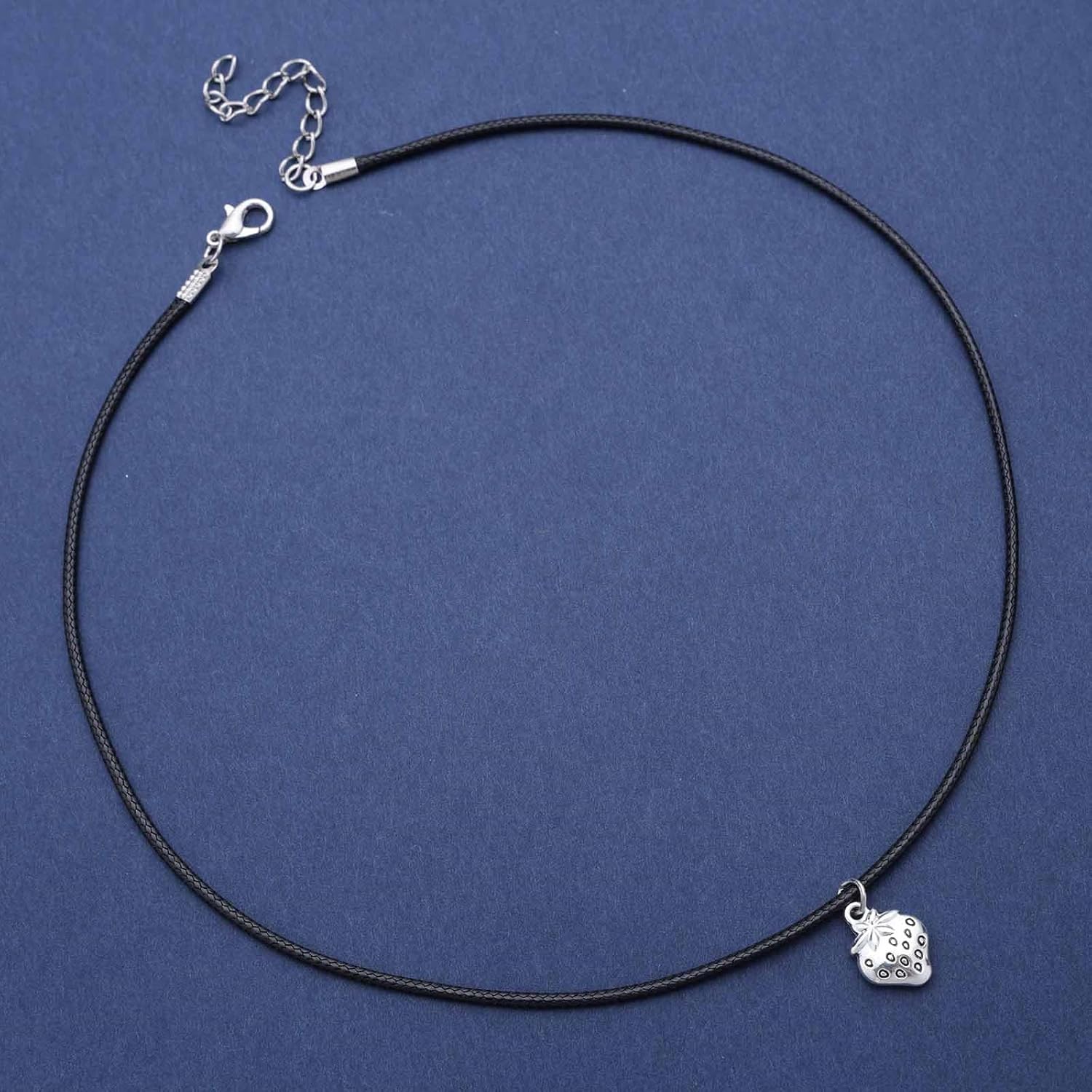 Boho Leather Choker Necklace Black Leather Suede Necklace Gothic Leather Cord Choker Necklace Silver Strawberry Necklace Jewelry for Women - Image 3