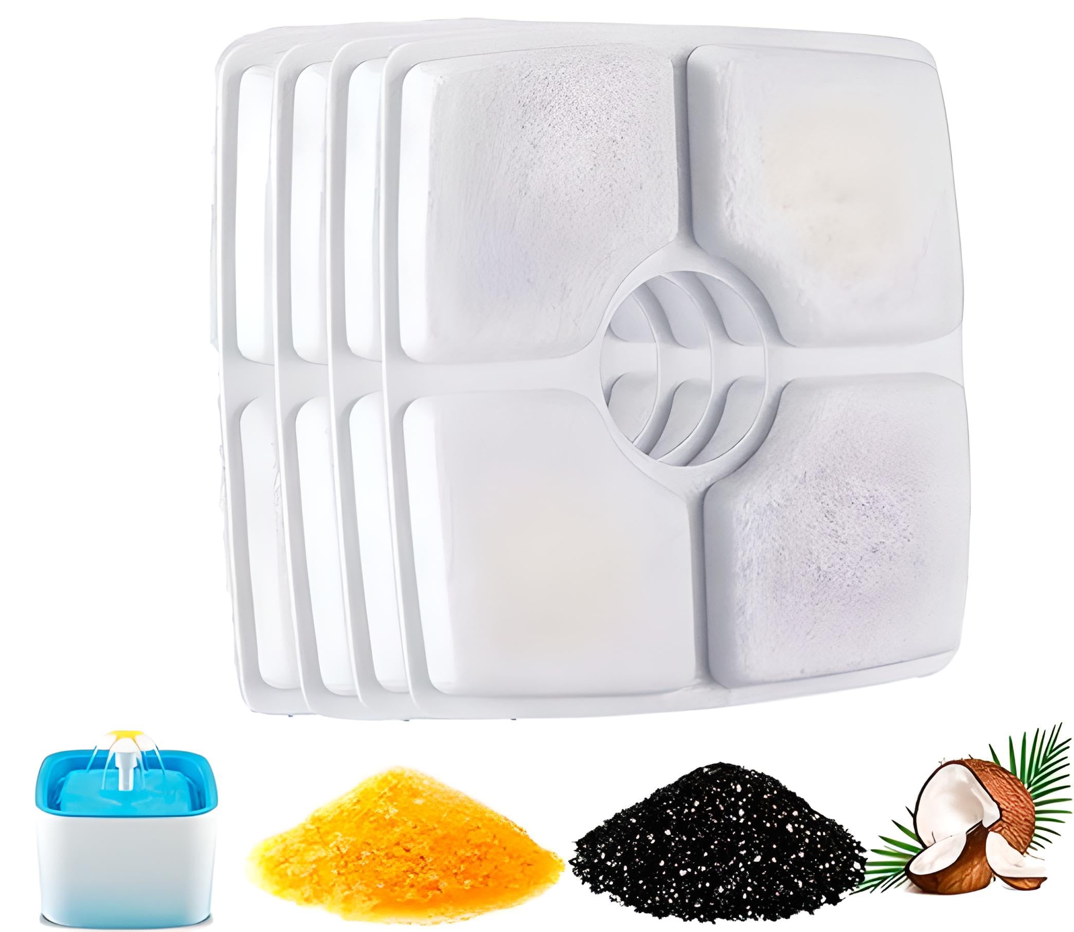 Filtros Cuadrado Fuente de Gato (12 cm), 4 Piezas de Filtro de Repuesto de Calidad para Fuente de Agua para Mascotas, filtros con carbón Activado e Intercambio iónico, Fuentes de 2 L y 2,5 L