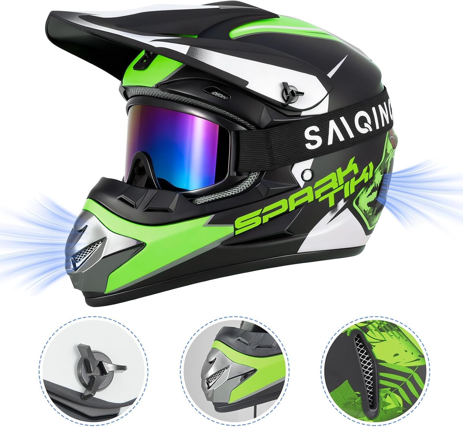 Youth Motocross Helmet Dirt Bike Helmet,ATV Motorcycle Helmet,Outdoor Dirt Bike Helmets,DOT Approved,Off-Road Helmets with Gloves Goggles Face Shield 4-Piece Set