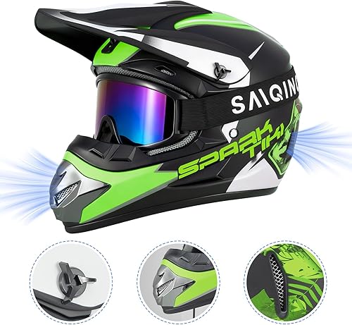 Miniatura 3 de Casco de motocross juvenil, casco de motocicleta ATV, cascos de motocross para exteriores, aprobado por DOT, cascos todoterreno con guantes, gafas,