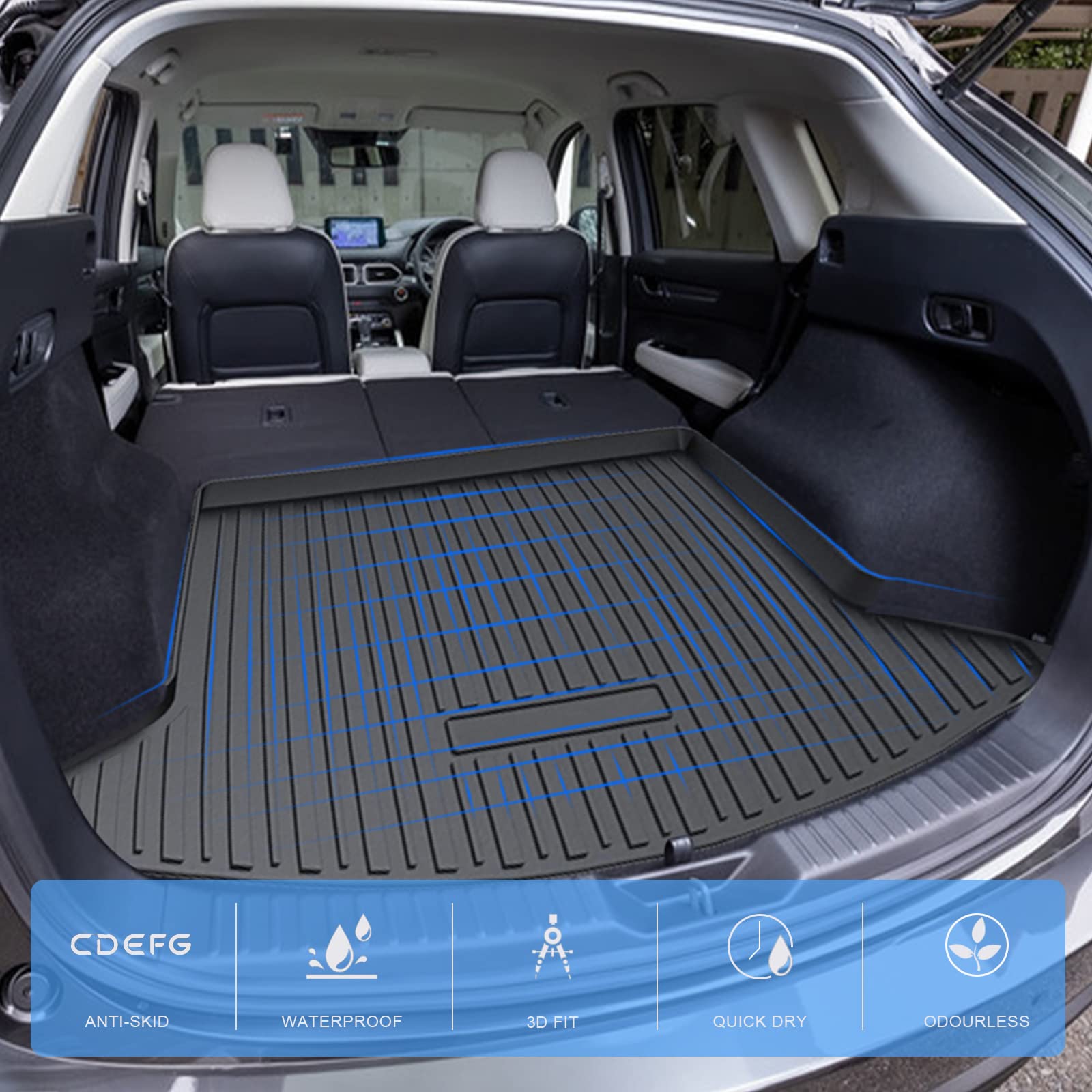 Tappetino Bagagliaio E Schienale In TPE Per Mazda CX-5 2023 2024 - Protezione Cargo Antiscivolo - Facile Da Pulire (Colore Scuro)