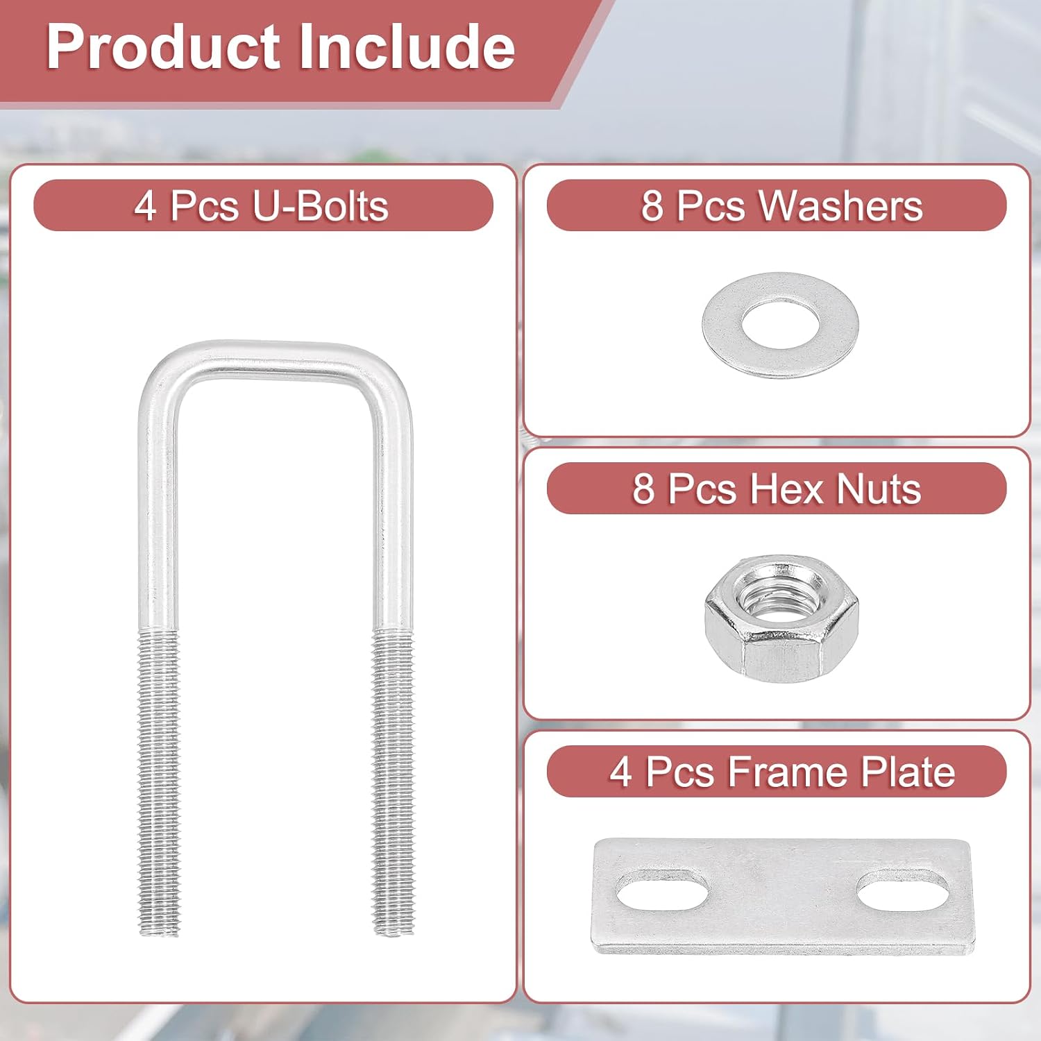 uxcell 4Sets 304 Stainless Steel Square U-Bolts, 1.26" (32mm) Inner Width 3.94" (100mm) Length M8 with Nuts, Frame Plate, Gasket for Automobiles Trailer, Ski Boat, Fishing Boat, Pipelines