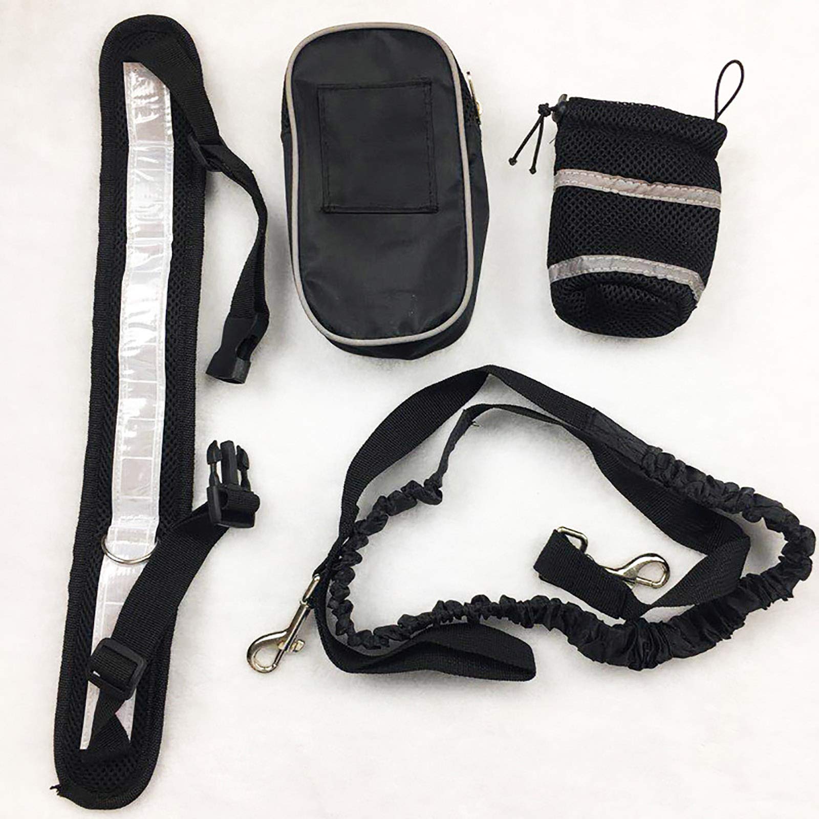 Laisse chien mains libres avec pochette ceinture ajustable noire
