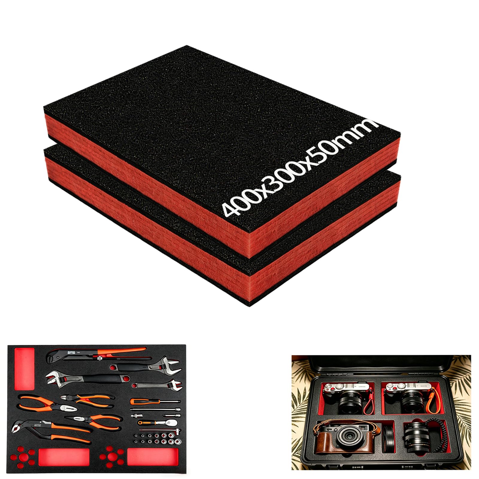 Dshunnc 2 Pcs Tool Box Foam Insert 40 x 30 x 5cm Toolbox Foam