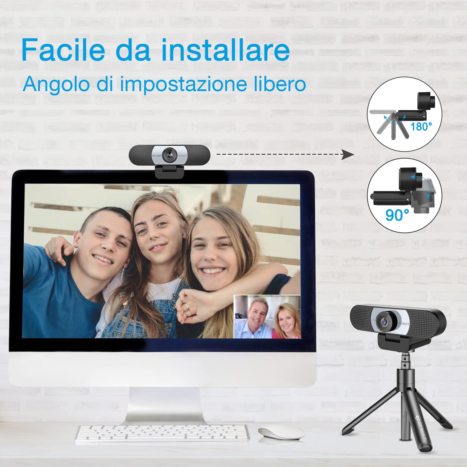 EMEET Webcam Full HD - Webcam C960 1080P con Copriobiettivo e Doppio Microfono, Videocamera per Streaming a 90° con Correzione Automatica della Luce, Plug & Play, per Linux, Win10, Mac OS