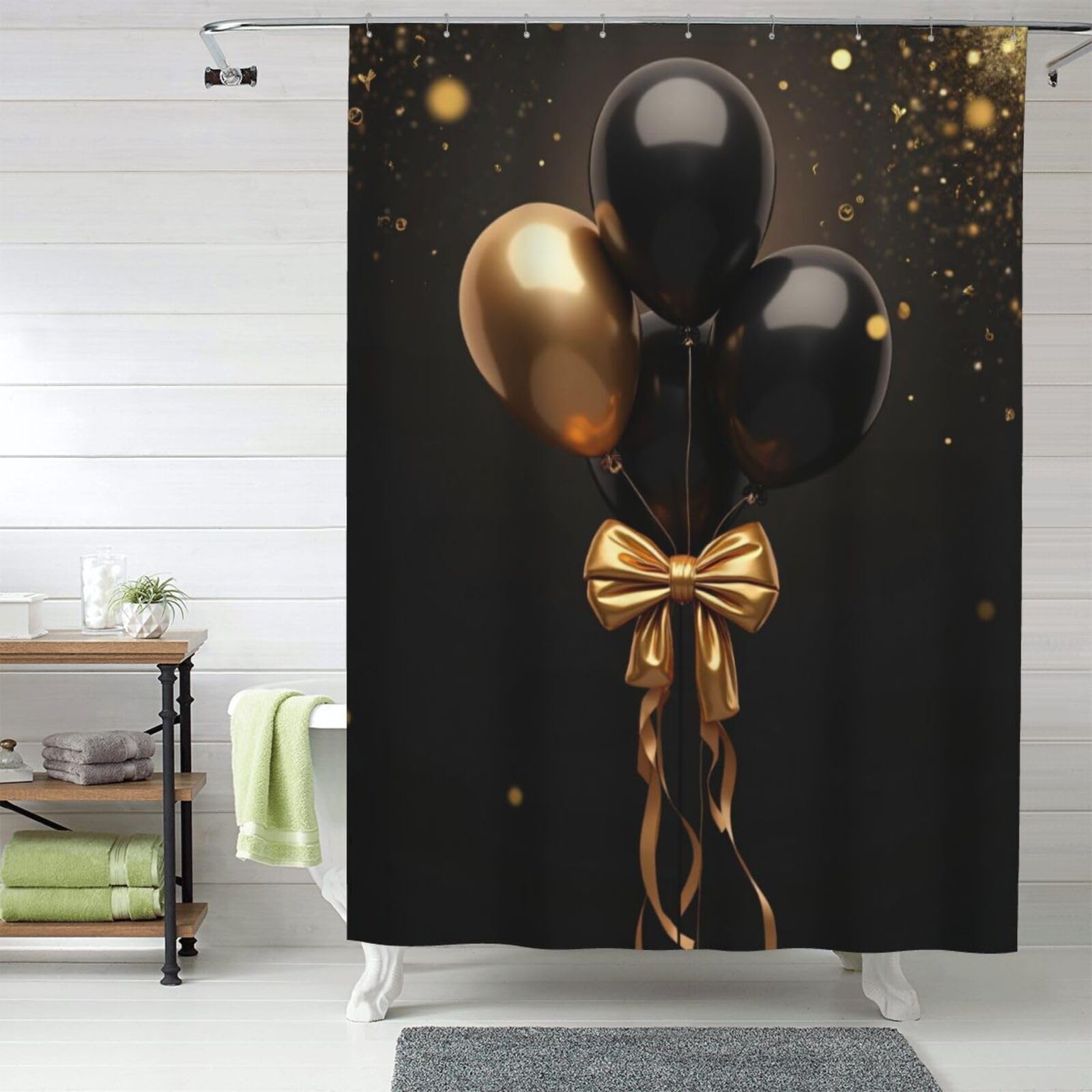 Rideau de douche en tissu opaque 152x183cm noir et blanc minimaliste avec crochets