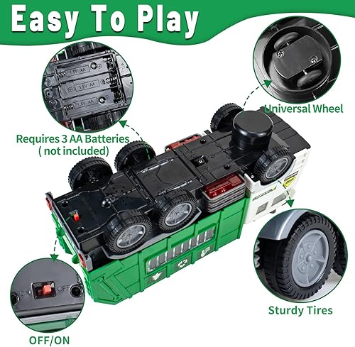 Miniatura 7 de Camión de basura de juguete, camión de bomberos y camión de contenedores de juguetes para niños pequeños de 1, 2, 3, 4, 5, 6 años, regalos de