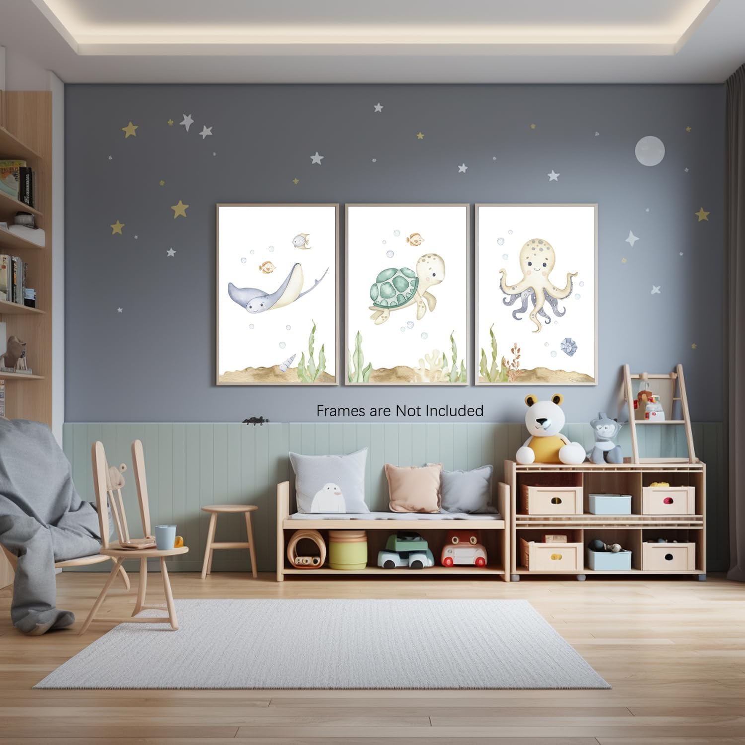 Wodkwq Nursery Wall Art Sea Animal Canvas Prints Baby Girl Boy Room Decor Watercolor Paintings Pictures Cute Ocean Theme Toddler Room Decoration Set of 3 for Kids Bedroom Bathroom 23.5x15in Unframed