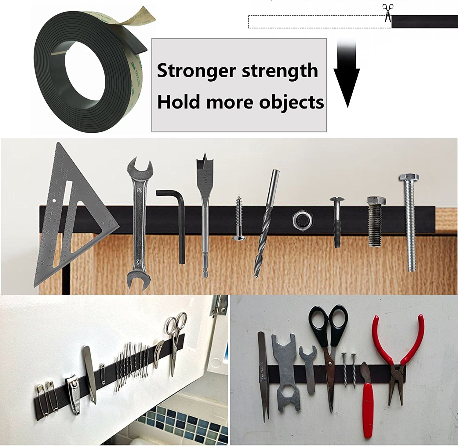 Bande magnétique auto-adhésive, bande magnétique avec adhésif de marque 3M, bandes magnétiques adhésives, rouleau magnétique idéal de 1 pouce x 11 pieds pour les objets métalliques.