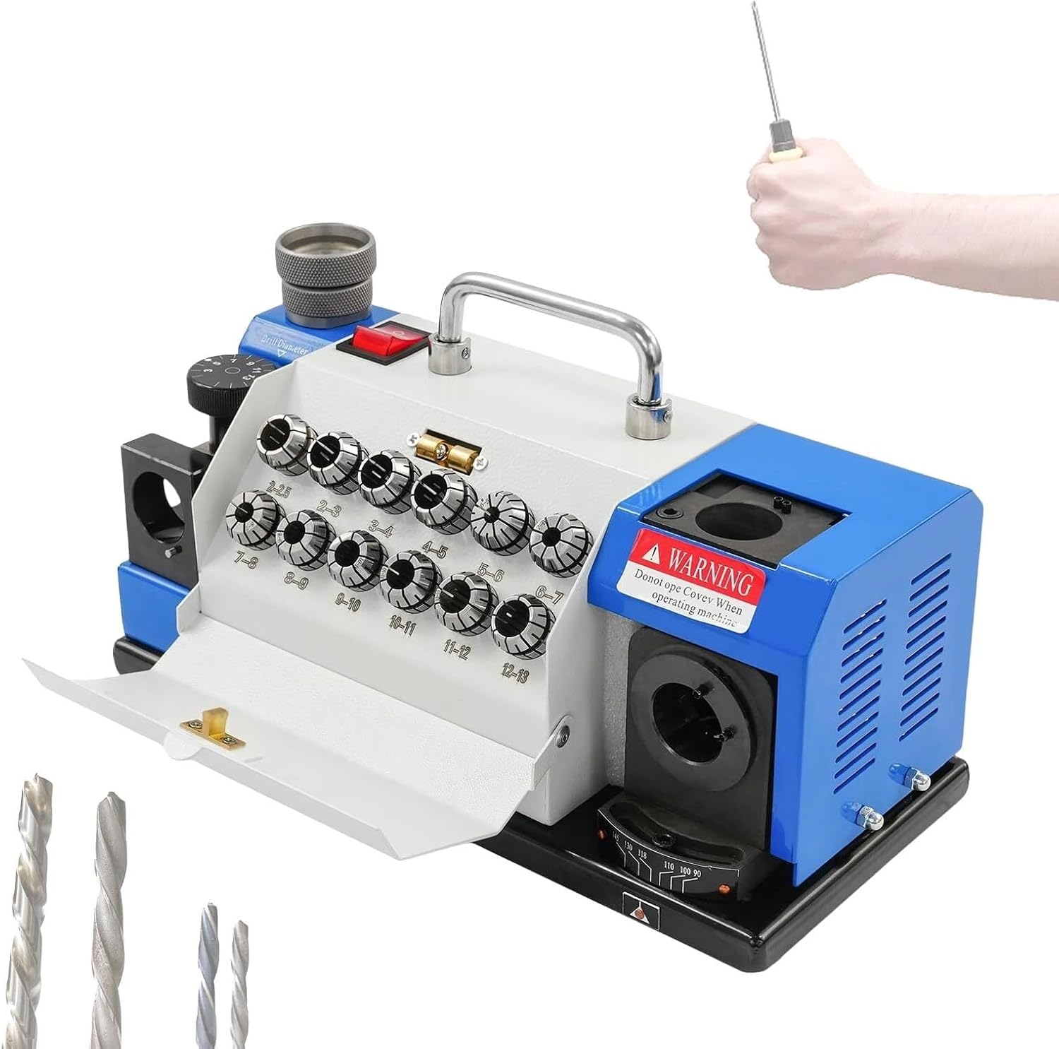 Drill Bits Sharpener,180W Drill Bit Grinding Machine with 12 Collets and CBN Wheel,2-13mm Portable Sharpening Machine,90°-145° Adjustable Point Angle,for Metal Wood Plastic Bits