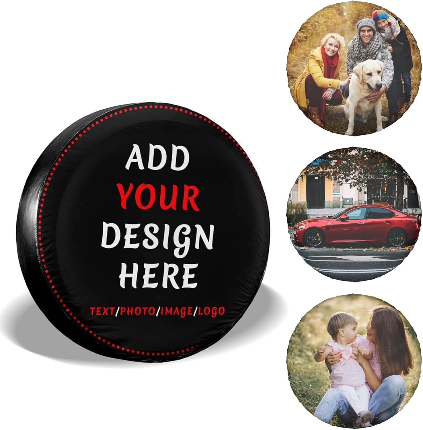 Custom Spare Tire Covers Personalized Design Your Own Image Text Name Message Waterproof Dust-Proof Universal Wheel Tire Protectors Fits Tire for Camper Travel Jeep Trailer RV SUV Truck (17 inch)