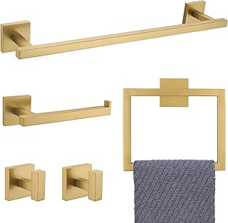 YACVCL Towel Bar Set, 5-Piece Brushed Gold Bathroom Hardware Set, Gold B...