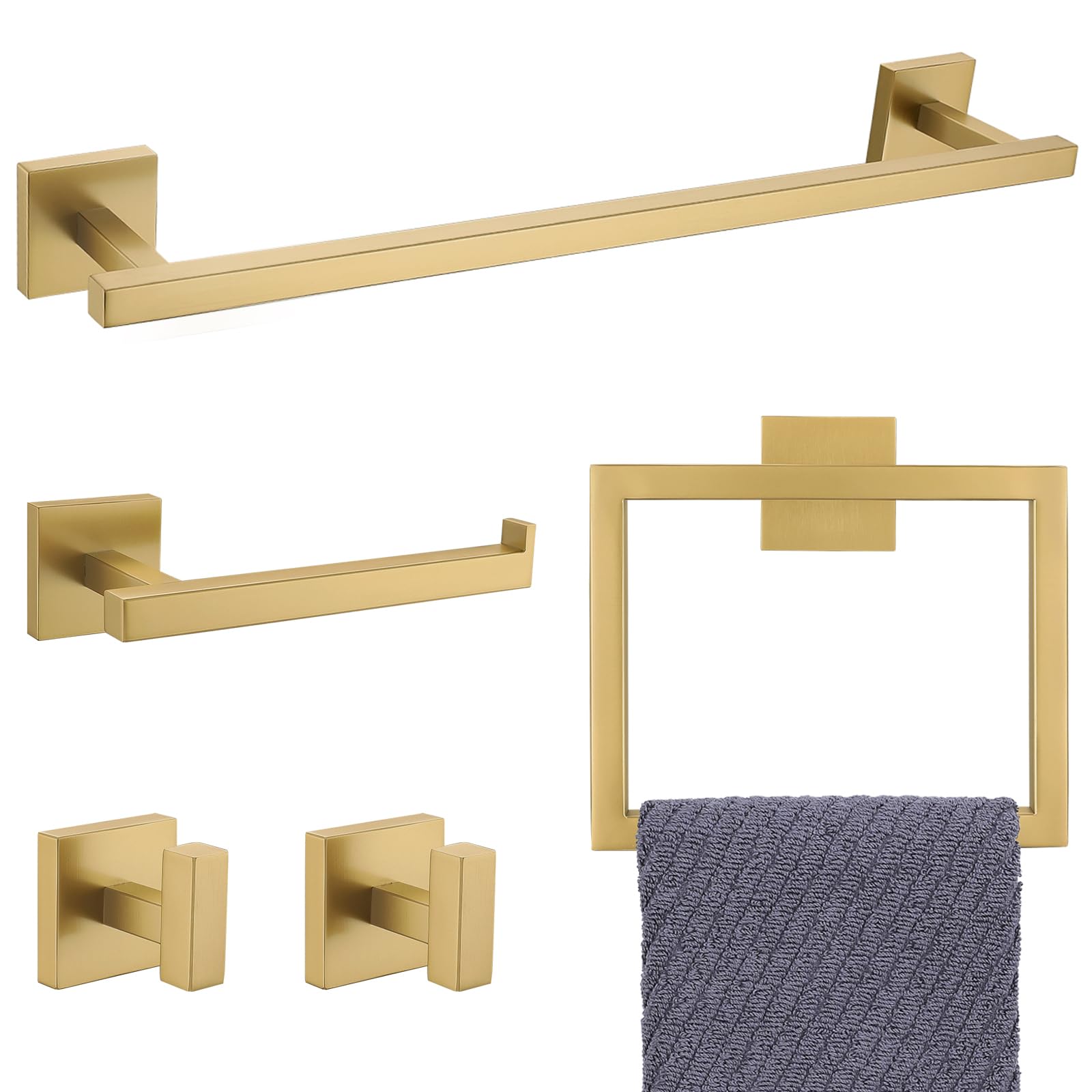 YACVCL 5-teiliges Badezimmer-Hardware-Zubehör-Set, gebürstetes Gold, 50 cm, Handtuchhalter für Badezimmer, SUS304 Edelstahl-Handtuchhalter, Wandmontage