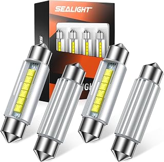 SEALIGHT 578 LED Bulb 6500K Super Bright 500% Brighter Interior Car Lights 212-2 569 6411 Pack of 4 Dome Map License Plate
