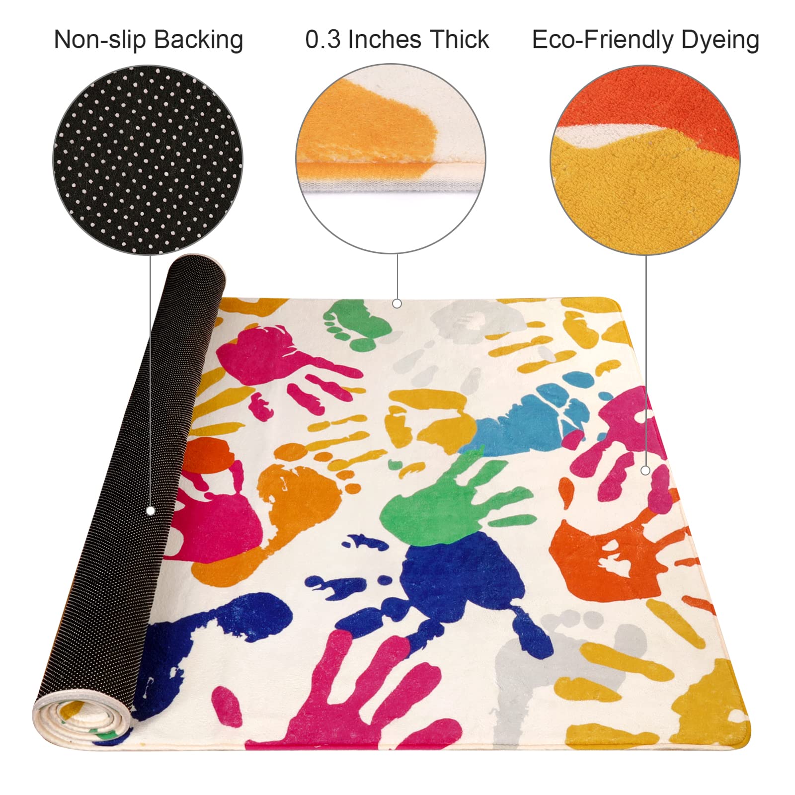 STARUIA Handabdrücke und Fußabdrücke Kinderteppich für Spielzimmer, 91x152 cm, waschbar, farbenfroh, Kinderzimmerteppich für Jungen und Mädchenzimmer, Innenmatte für Klassenzimmer, Schlafzimmer
