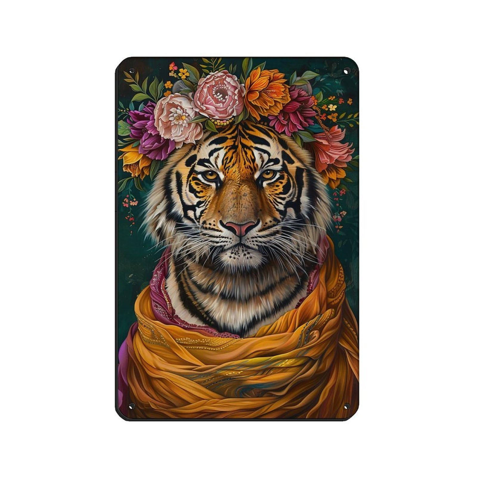 Matisse Maximalist Floral Tiger Painting Poster Tin Sign Vintage Metal Pub Club Cafe Bar Home Wall Art Decoration Poster Retro 8x12inch(20x30cm)