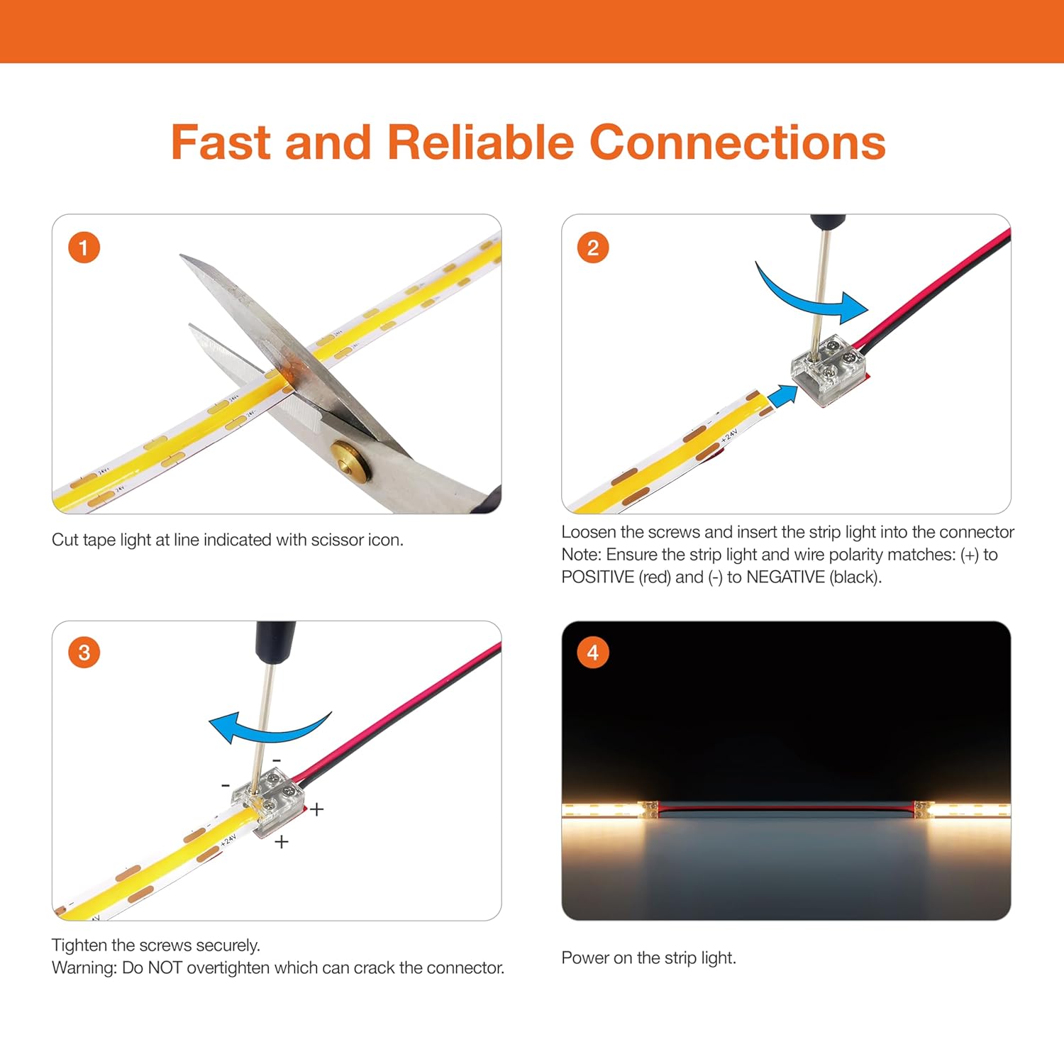 2-Pin Solderless Jumper Connectors for 8mm LED Strip Lights, with Pre-Installed 6'' 20AWG Wire and 3M VHB Adhesive, 8mm COB Tape Light Connectors for Quick, Secure Connection (Pack of 10)